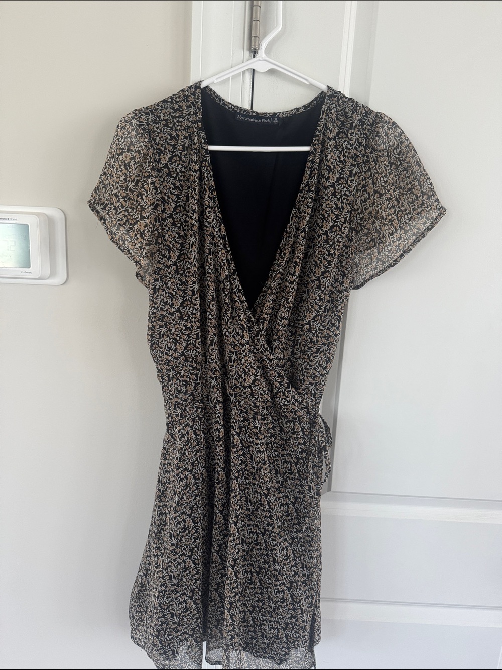 Abercrombie & Fitch Floral Wrap Dress in Black and Cream